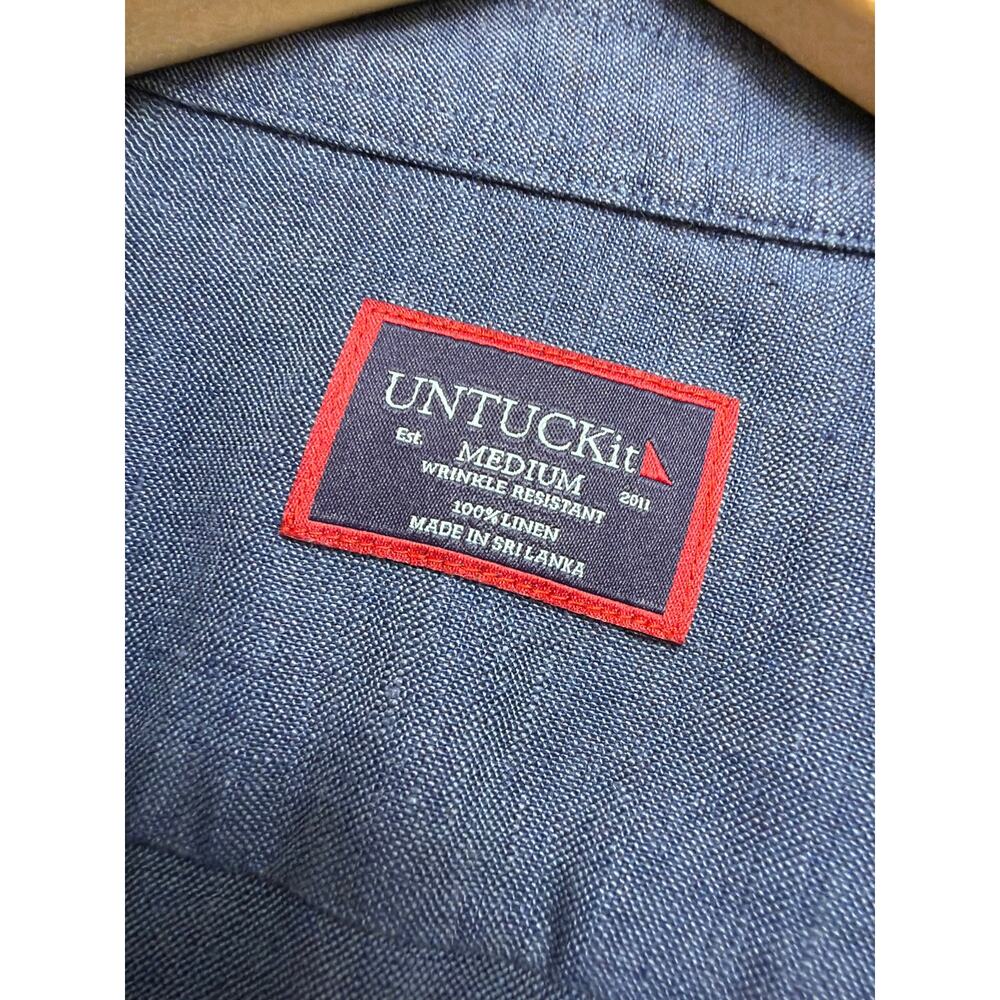 UNTUCKit Blue 100% Linen Wrinkle Resistant Long-Sleeve Button-Up Shirt SZ MD - Picture 5 of 7